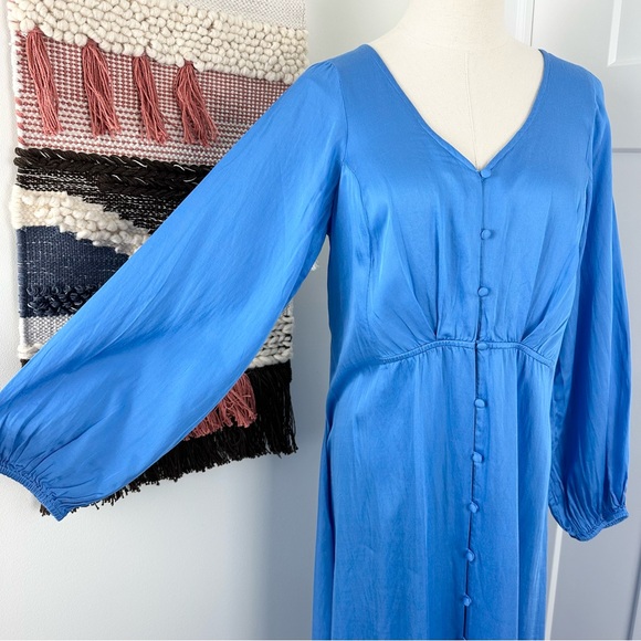 Free People Later Days Strappy Satin Midi Button Front  Dress Blue Size 10 - Picture 4 of 12